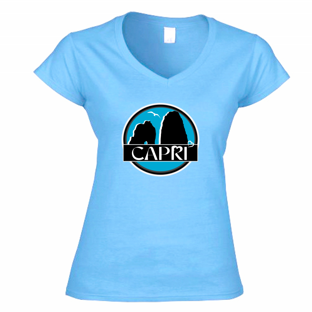 Women's T-Shirt V-Neck CAPRI MAGIC CIRCLE WITH FARAGLIONI