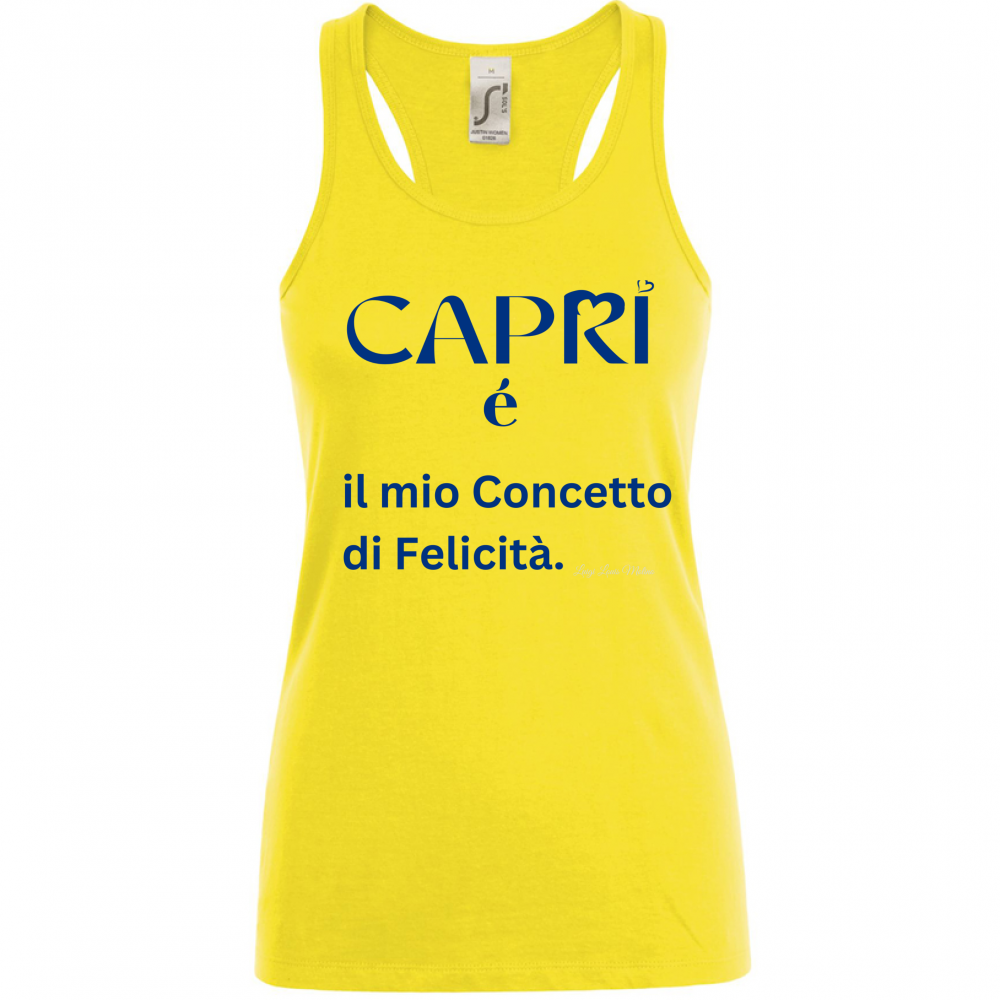Canotta Donna Capri é il mio concetto di Felicità scritta Blue