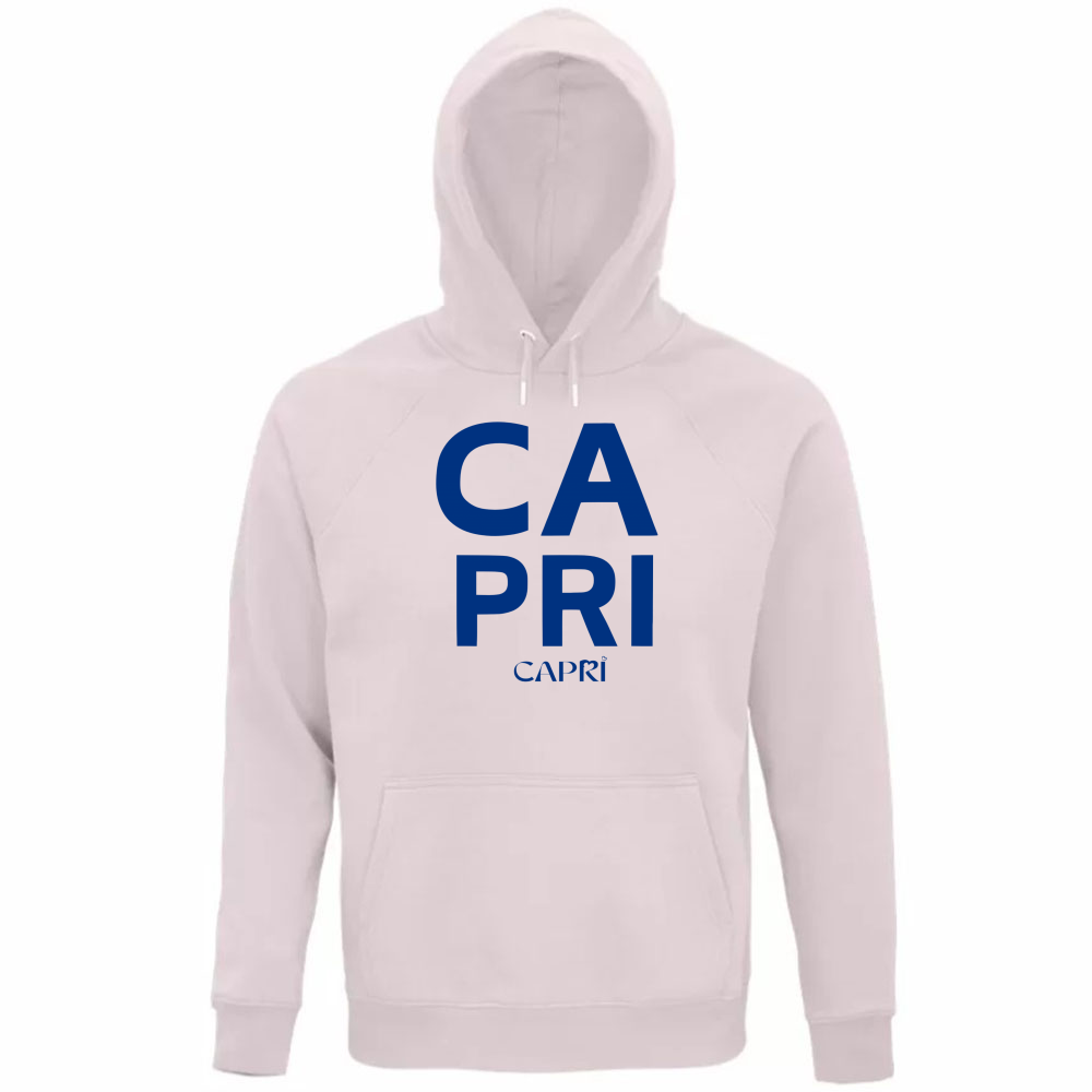 Felpa Organica Unisex Cappuccio CAPRI DESIGN SCRITTA BLUE