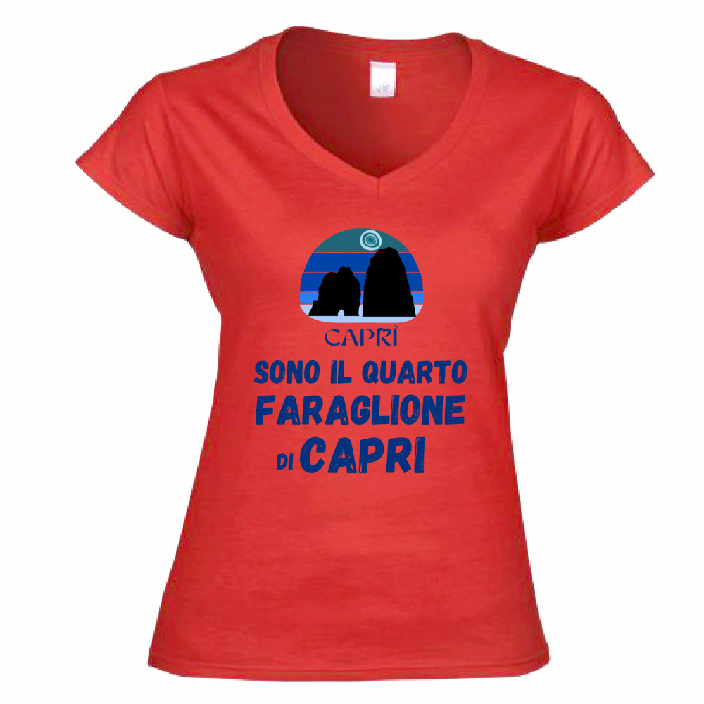 T-Shirt Donna Scollo V SONO IL QUARTO FARAGLIONE DI CAPRI SCRITTA BLUE