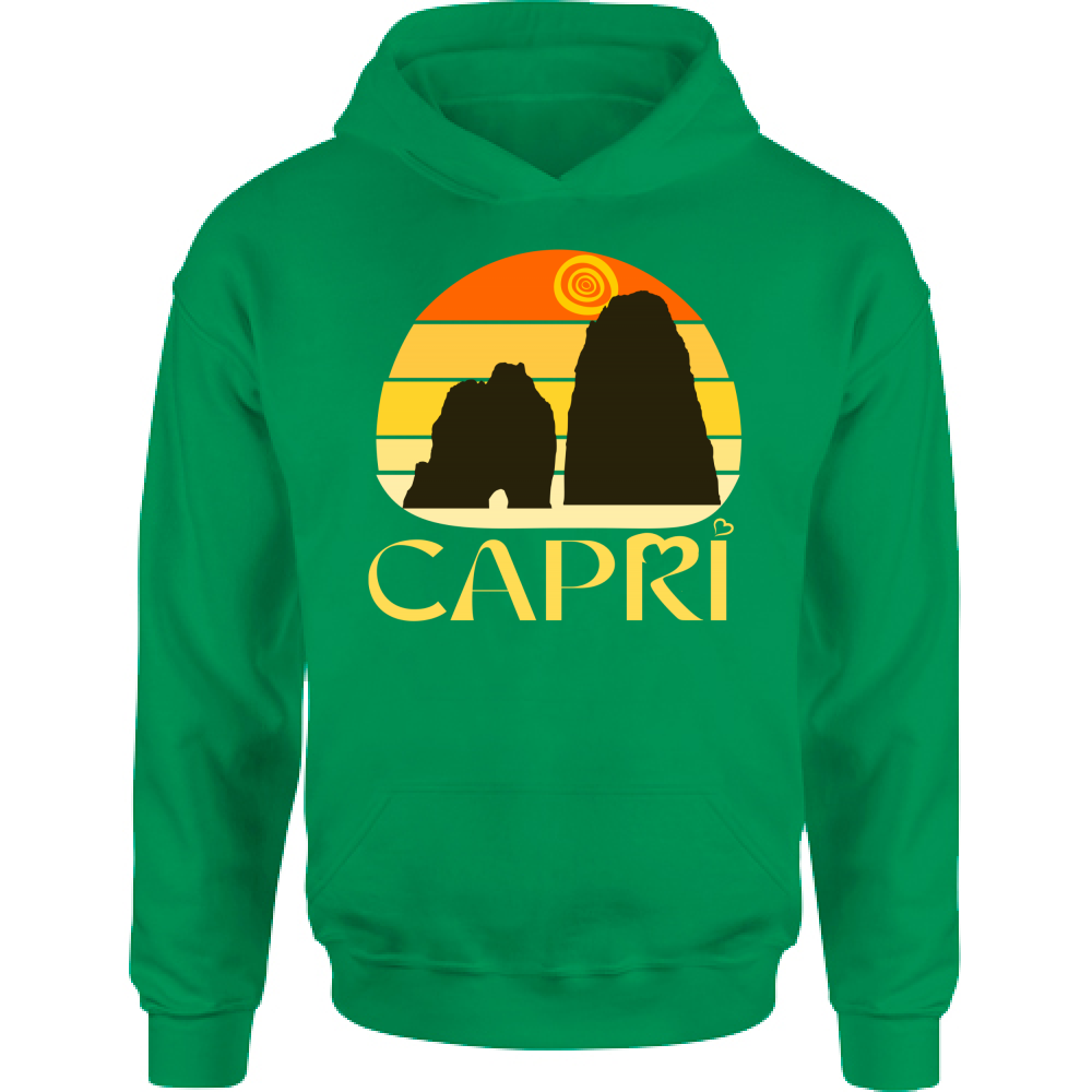 Felpa Bambino con Cappuccio CAPRI TRAMONTO VINTAGE SCRITTA GIALLO