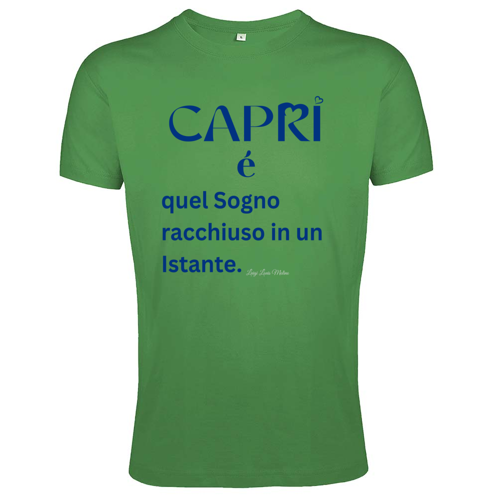 T-Shirt Men Fit Capri Sogno racchiuso in un istante scritta Blue