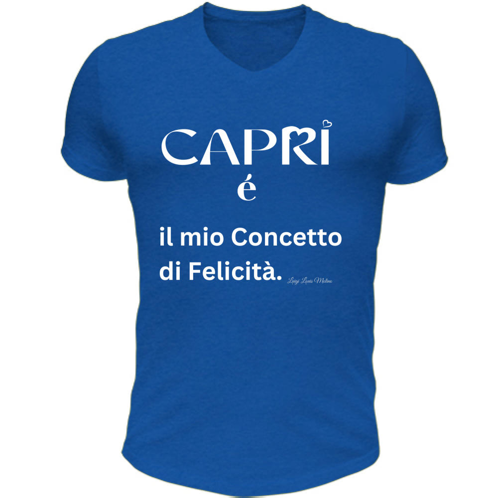 T-Shirt Unisex Scollo V Capri é il mio concetto di Felicità scritta Bian