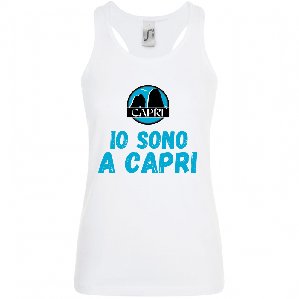 Canotta Donna IO SONO A CAPRI SCRITTA AZZURRA