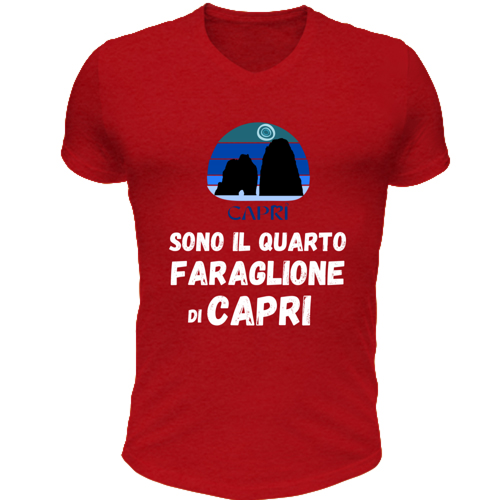 T-Shirt Unisex Scollo V SONO IL QUARTO FARAGLIONE DI CAPRI SCRITTA BIANCA