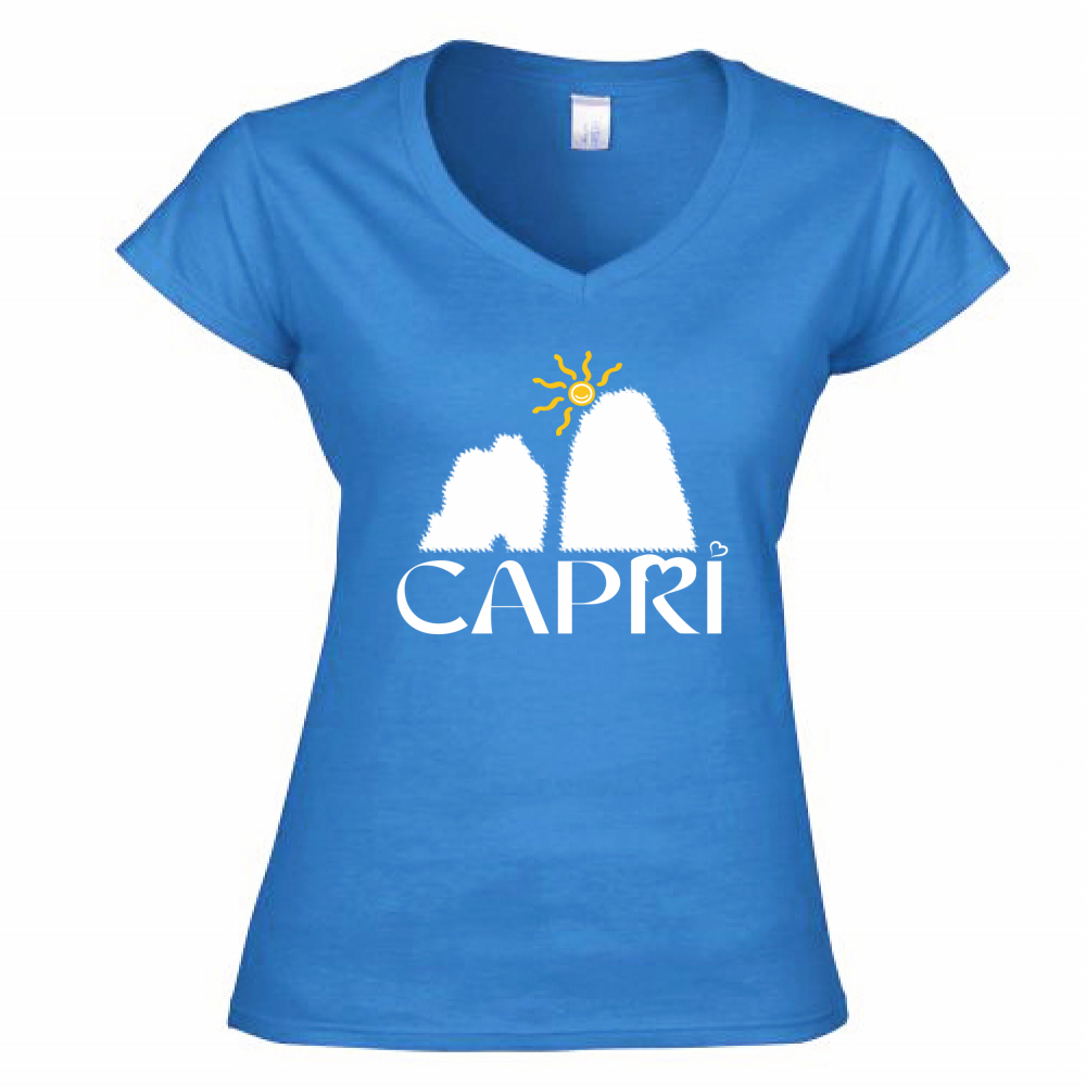 Women's T-Shirt V-Neck CAPRI HAPPY FARAGLIONI WHITE