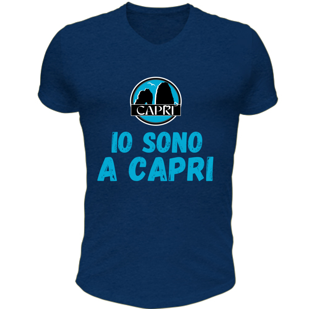 T-Shirt Unisex Scollo V IO SONO A CAPRI SCRITTA AZZURRA
