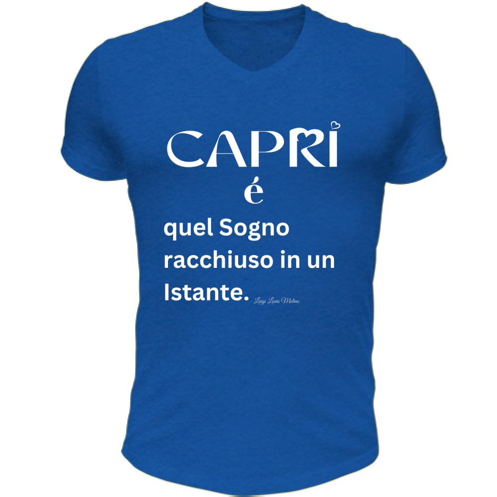 T-Shirt Unisex Scollo V Capri Sogno racchiuso in un istante scritta bianca