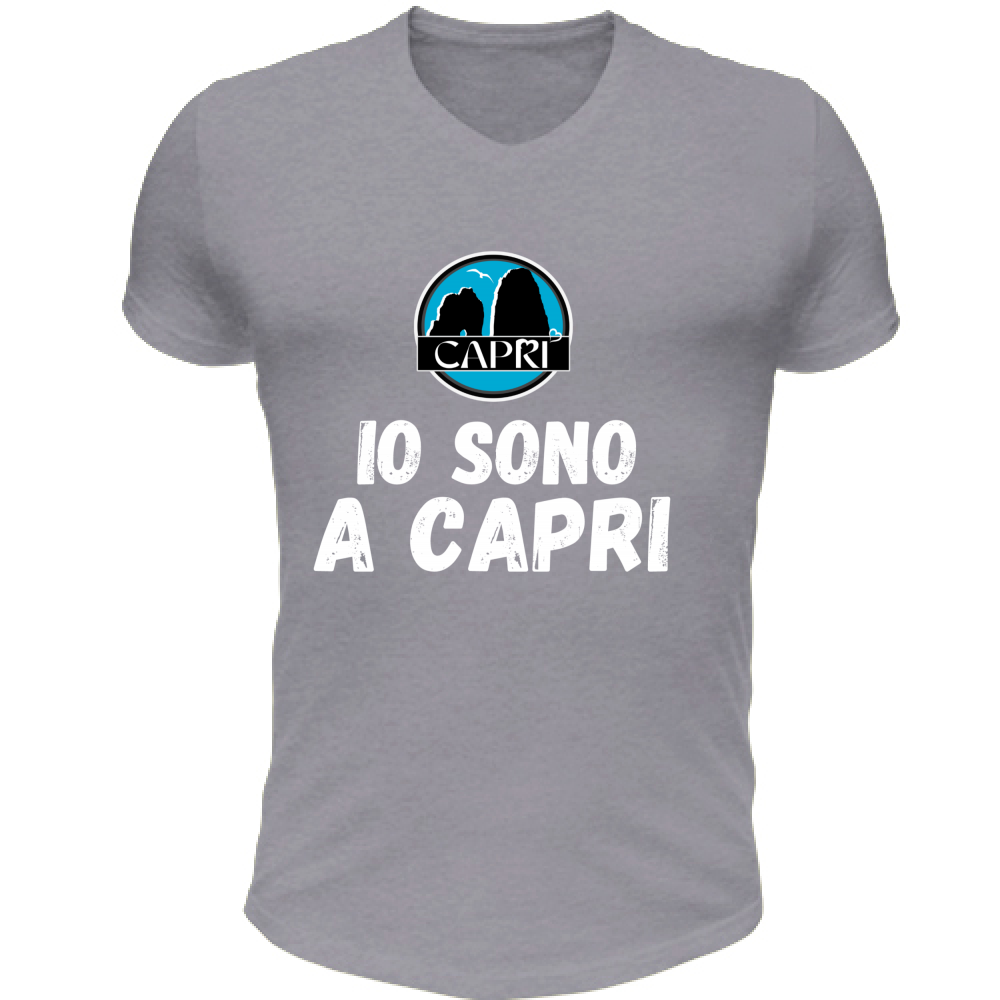 T-Shirt Unisex Scollo V IO SONO A CAPRI SCRITTA BIANCA