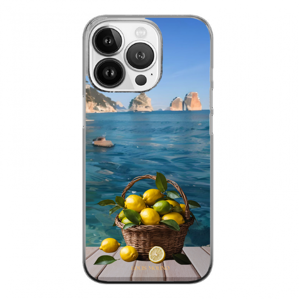 Cover Gomma iPhone 15 Pro Max LEMON  FARAGLIONI PAINT CAPRI