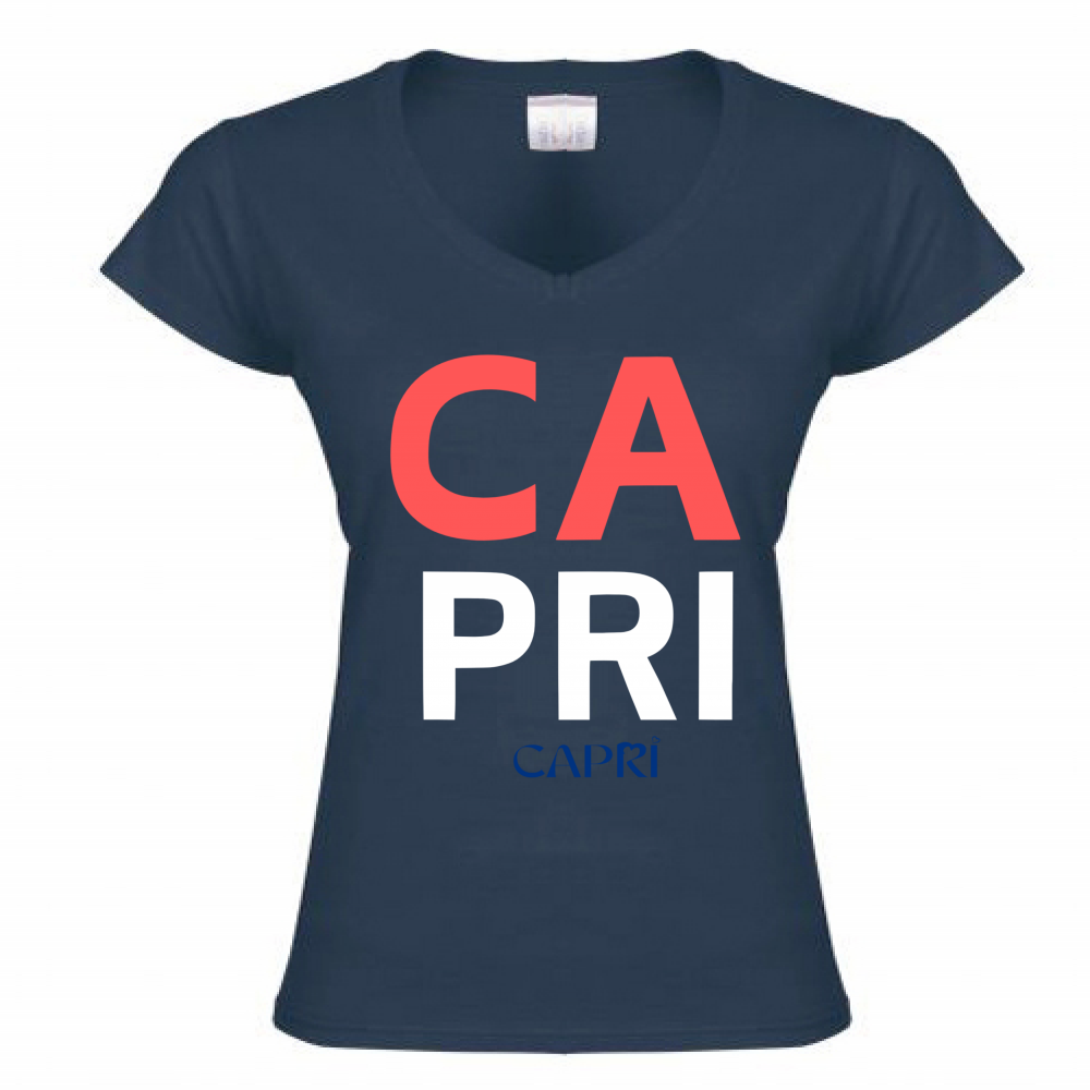 T-Shirt Donna Scollo V CAPRI DESIGN SCRITTA ROSSA