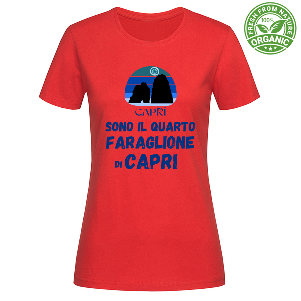 T-Shirt Woman Organic SONO IL QUARTO FARAGLIONE DI CAPRI SCRITTA BLUE