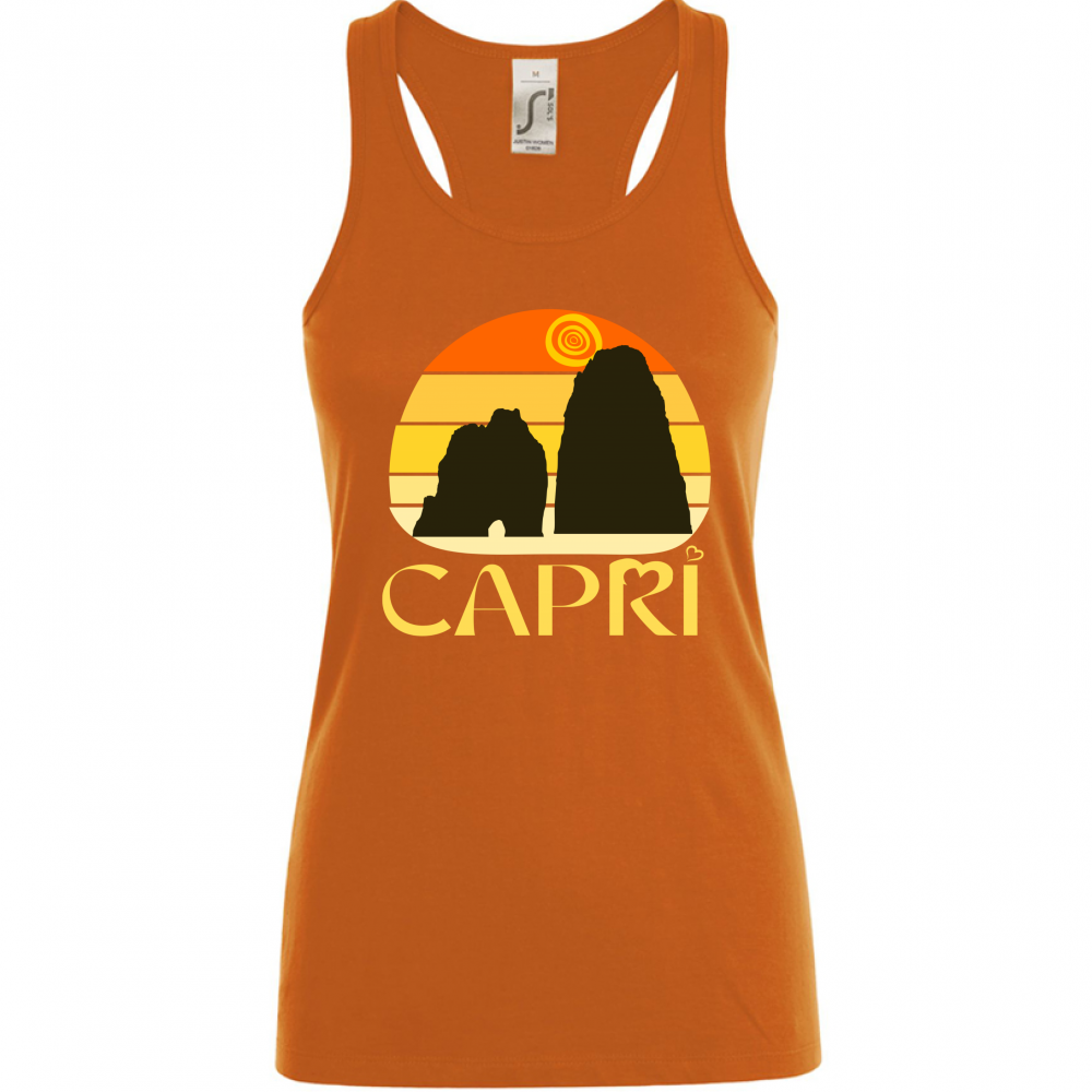 Canotta Donna CAPRI TRAMONTO VINTAGE SCRITTA GIALLO