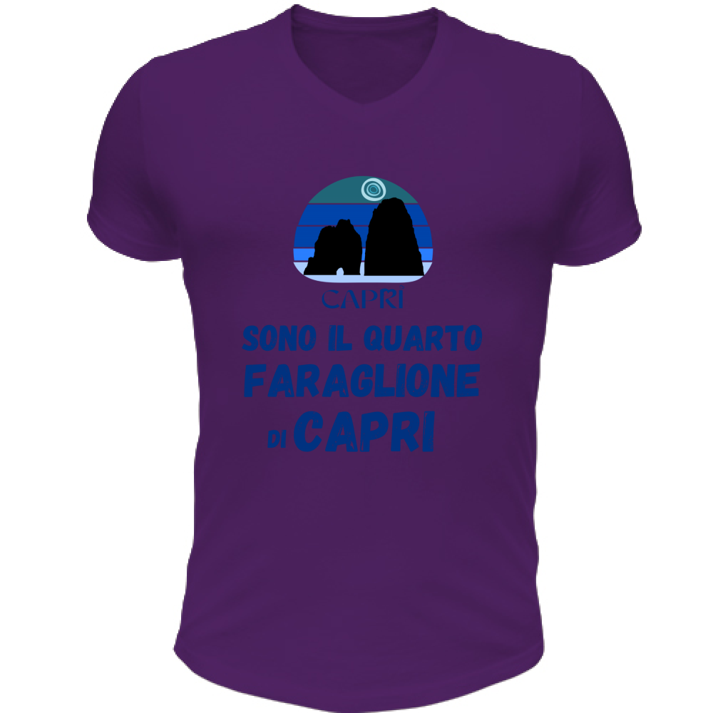 T-Shirt Unisex Scollo V SONO IL QUARTO FARAGLIONE DI CAPRI SCRITTA BLUE