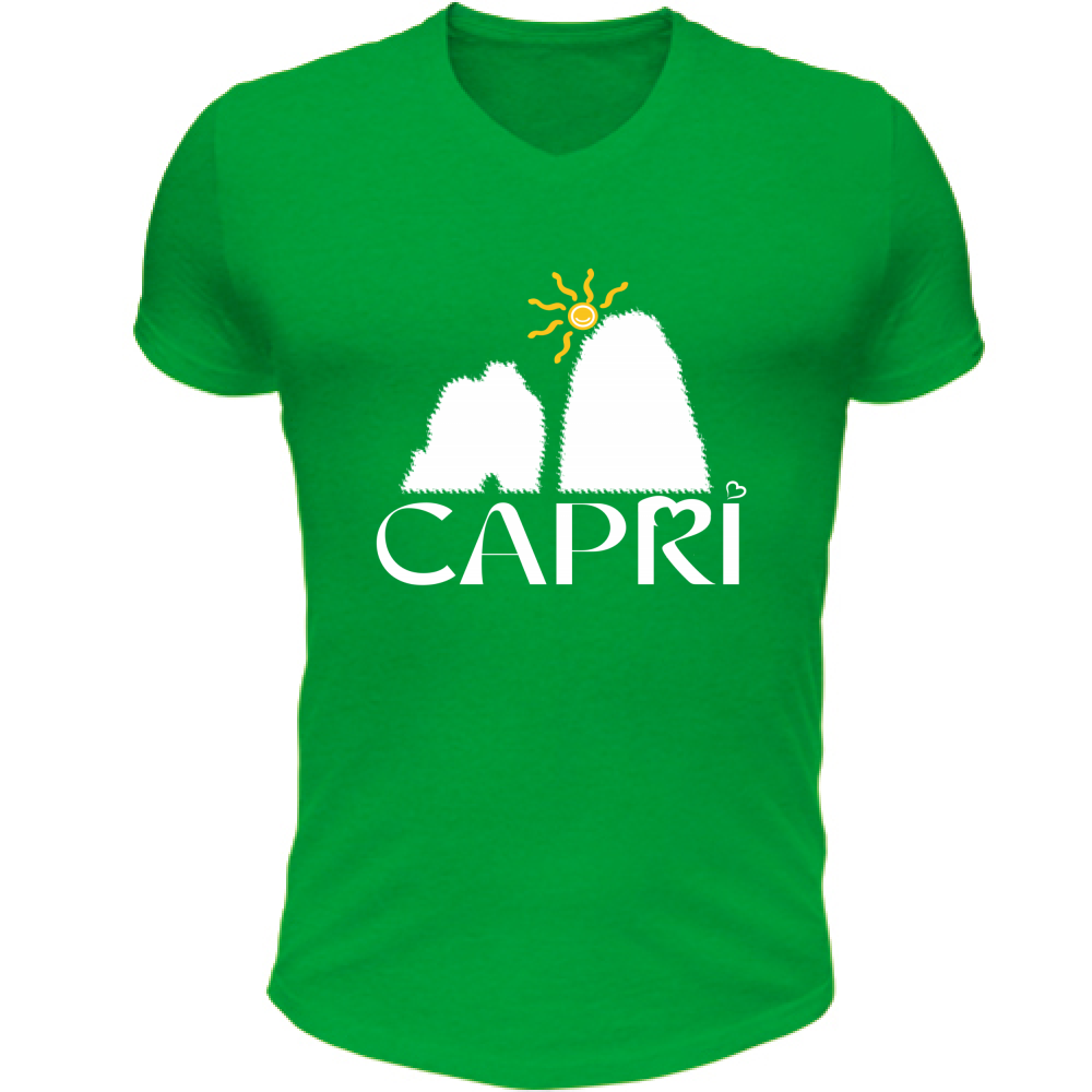 T-Shirt Unisex Scollo V CAPRI HAPPY FARAGLIONI WHITE