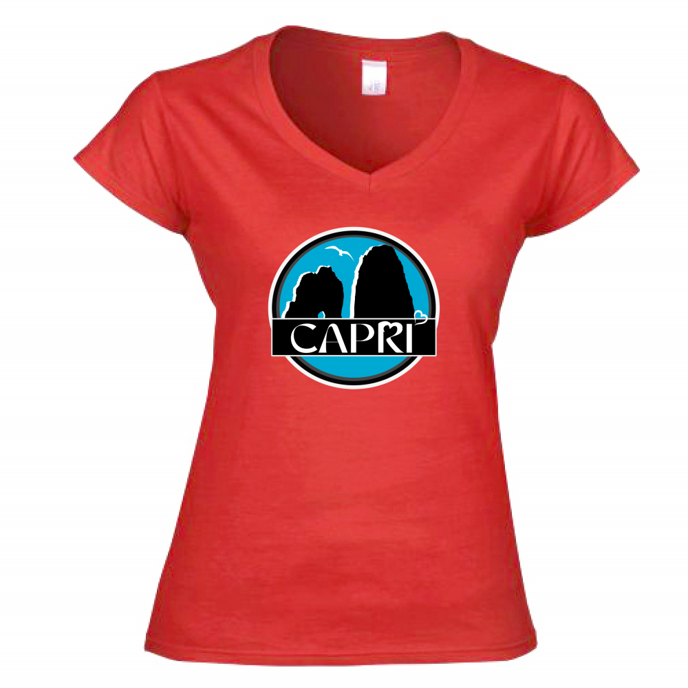 Women's T-Shirt V-Neck CAPRI MAGIC CIRCLE WITH FARAGLIONI