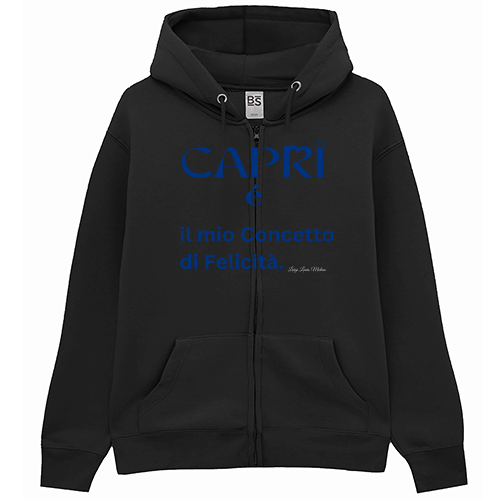Felpa Premium Cappuccio Zip Capri é il mio concetto di Felicità scritta Blue