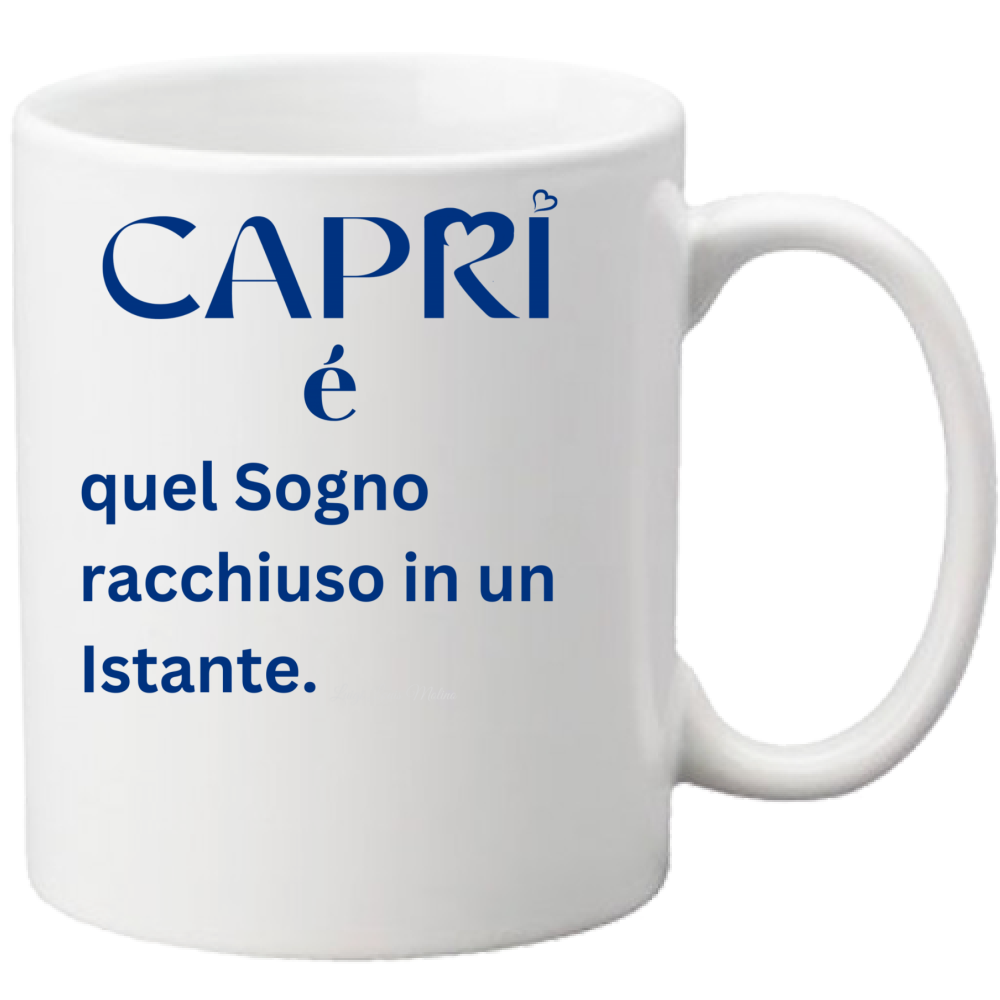 Capri Mug Dream enclosed in an instant written Blue