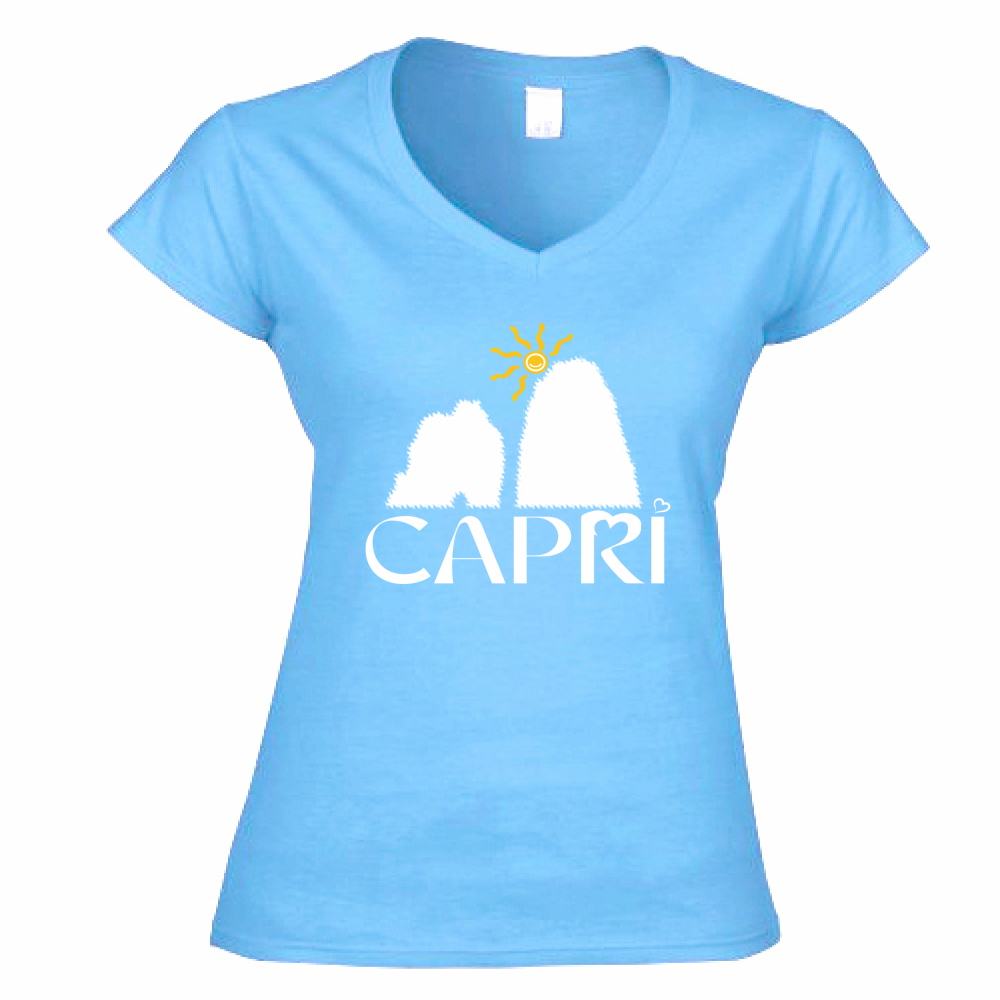 Women's T-Shirt V-Neck CAPRI HAPPY FARAGLIONI WHITE
