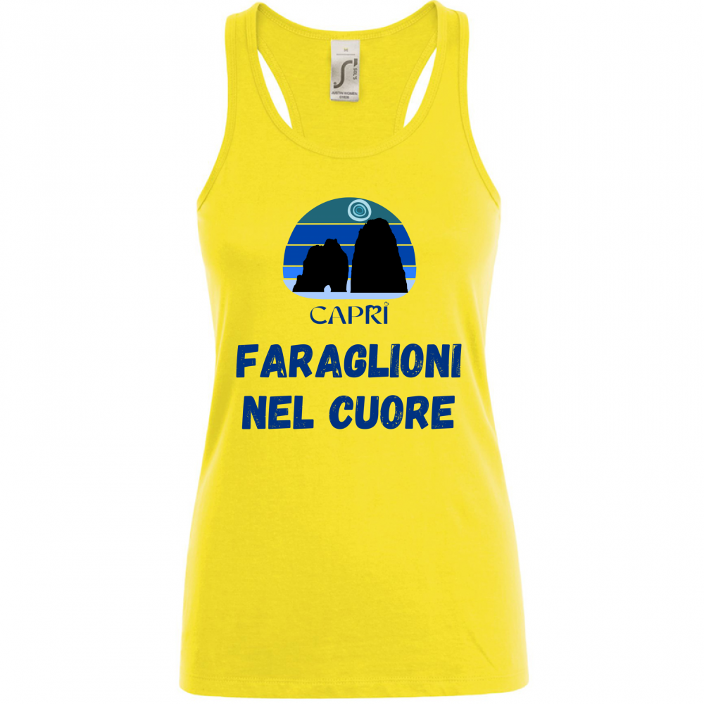 Canotta Donna FARAGLIONI DI CAPRI NEL CUORE SCRITTA BLUE