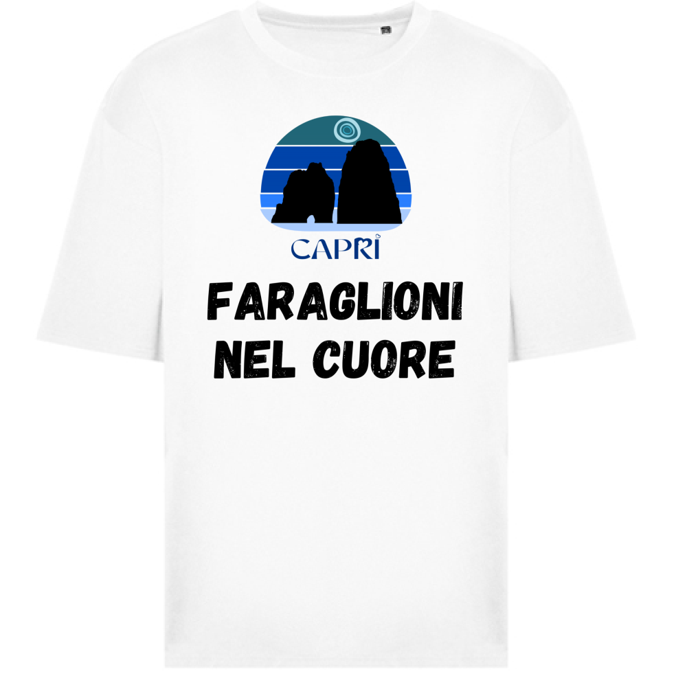 T-Shirt Oversize FARAGLIONI DI CAPRI NEL CUORE SCRITTA NERA