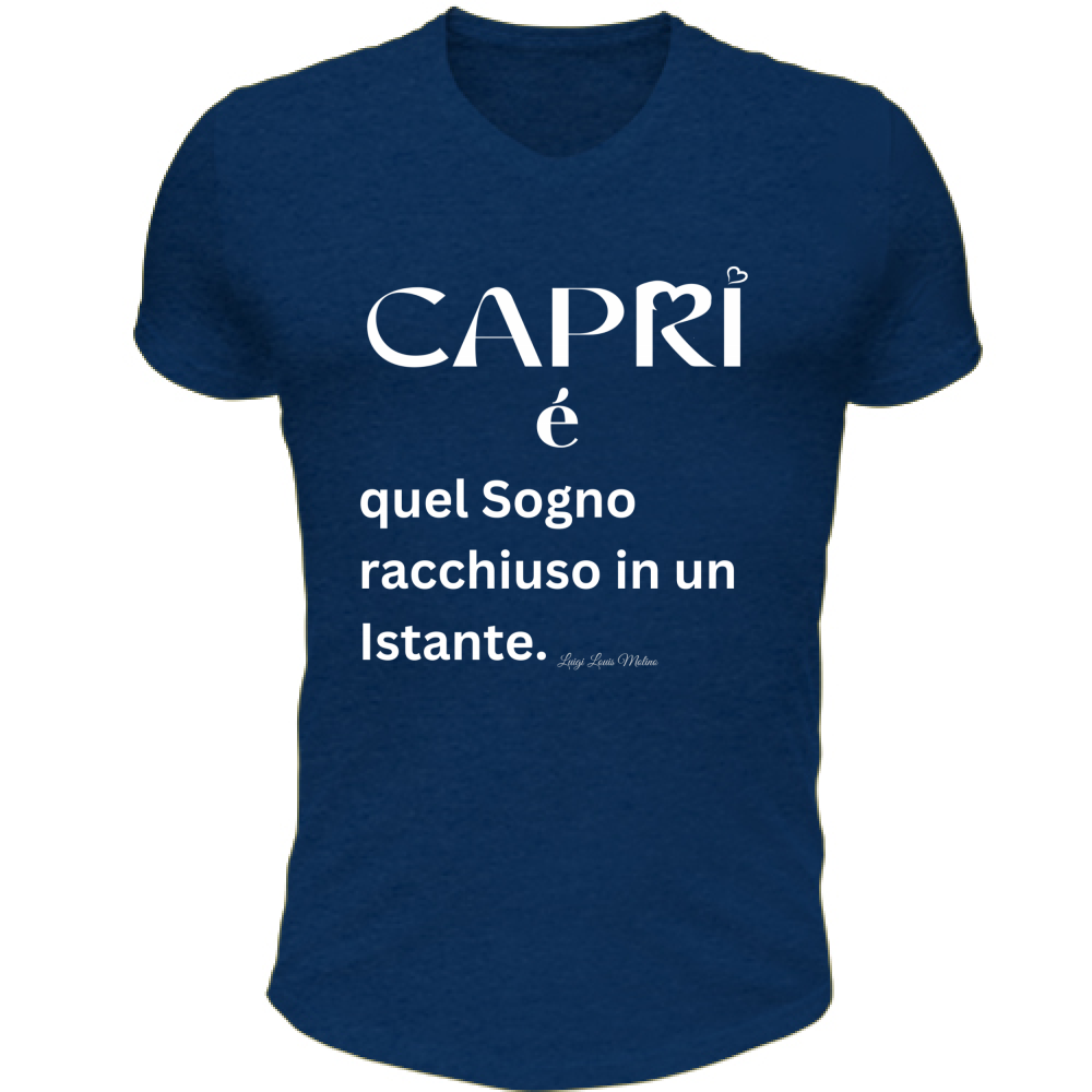T-Shirt Unisex Scollo V Capri Sogno racchiuso in un istante scritta bianca