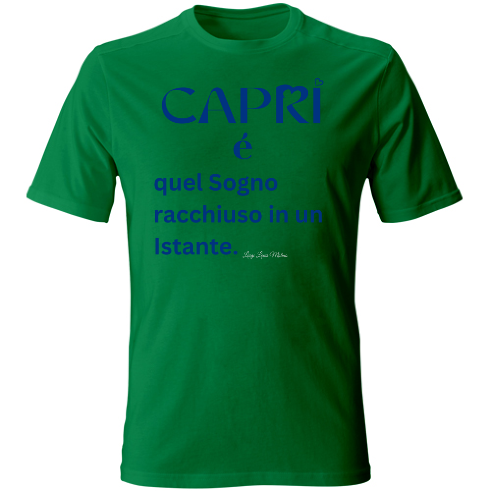 T-Shirt Unisex Capri Sogno racchiuso in un istante scritta Blue