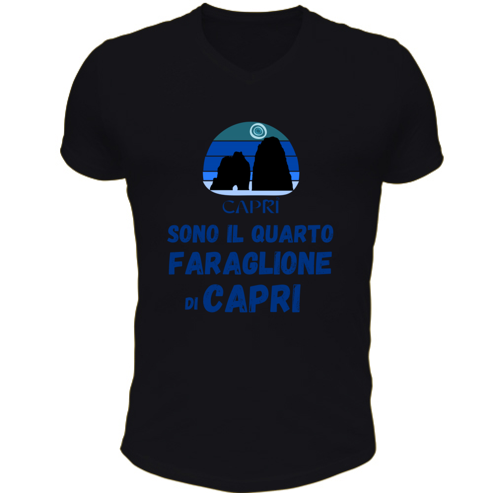T-Shirt Unisex Scollo V SONO IL QUARTO FARAGLIONE DI CAPRI SCRITTA BLUE