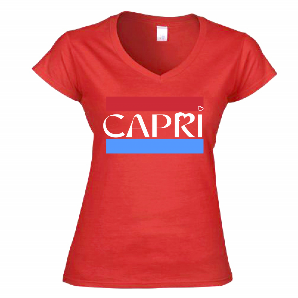 Women's T-Shirt V-Neck CAPRI BAND RED BLUE WHITE