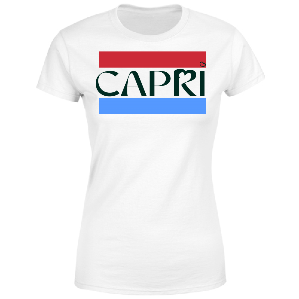 T-Shirt Donna CAPRI FASCIA ROSSO BLUE SCRITTA NERA