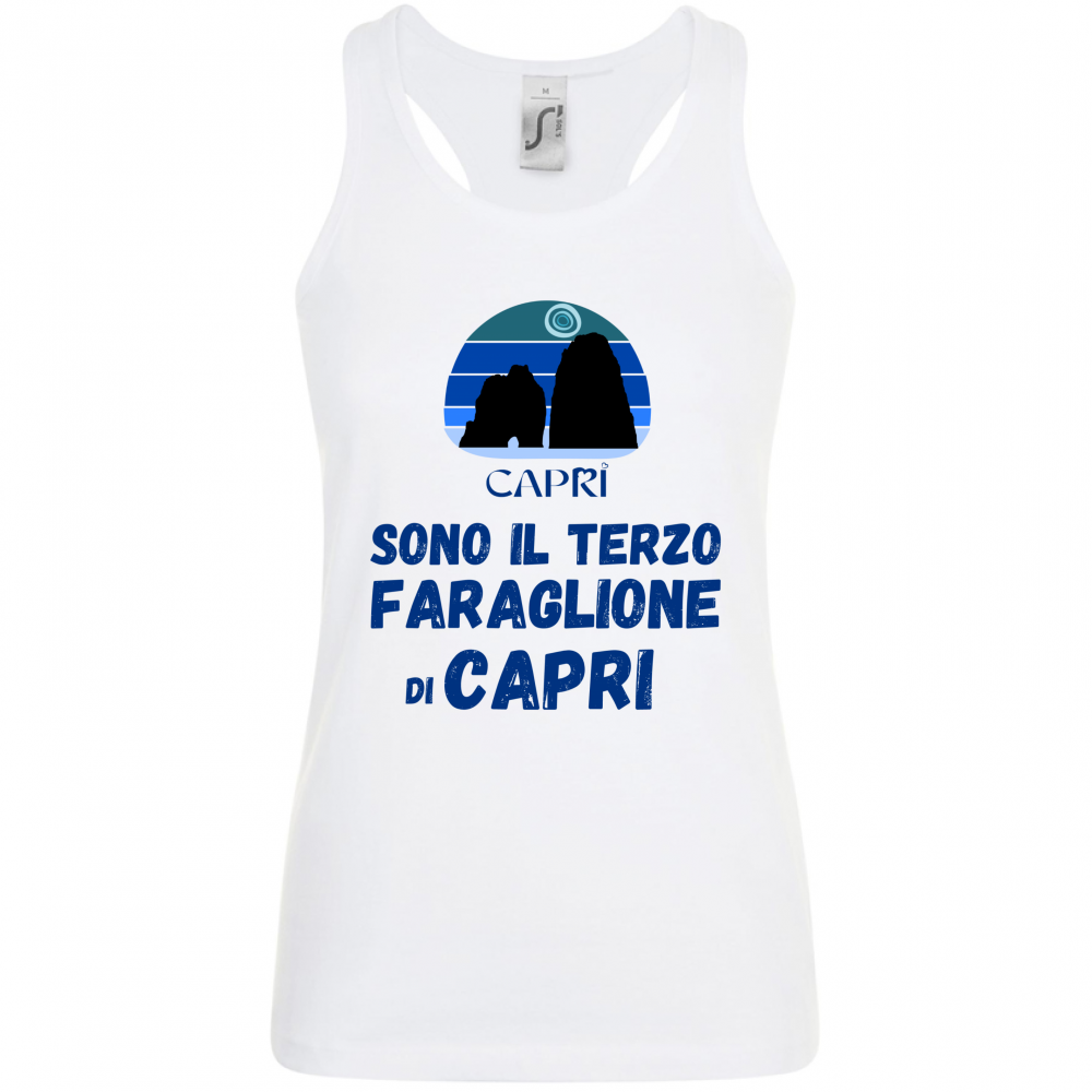 Canotta Donna SONO IL TERZO FARAGLIONE DI CAPRI SCRITTA BLU