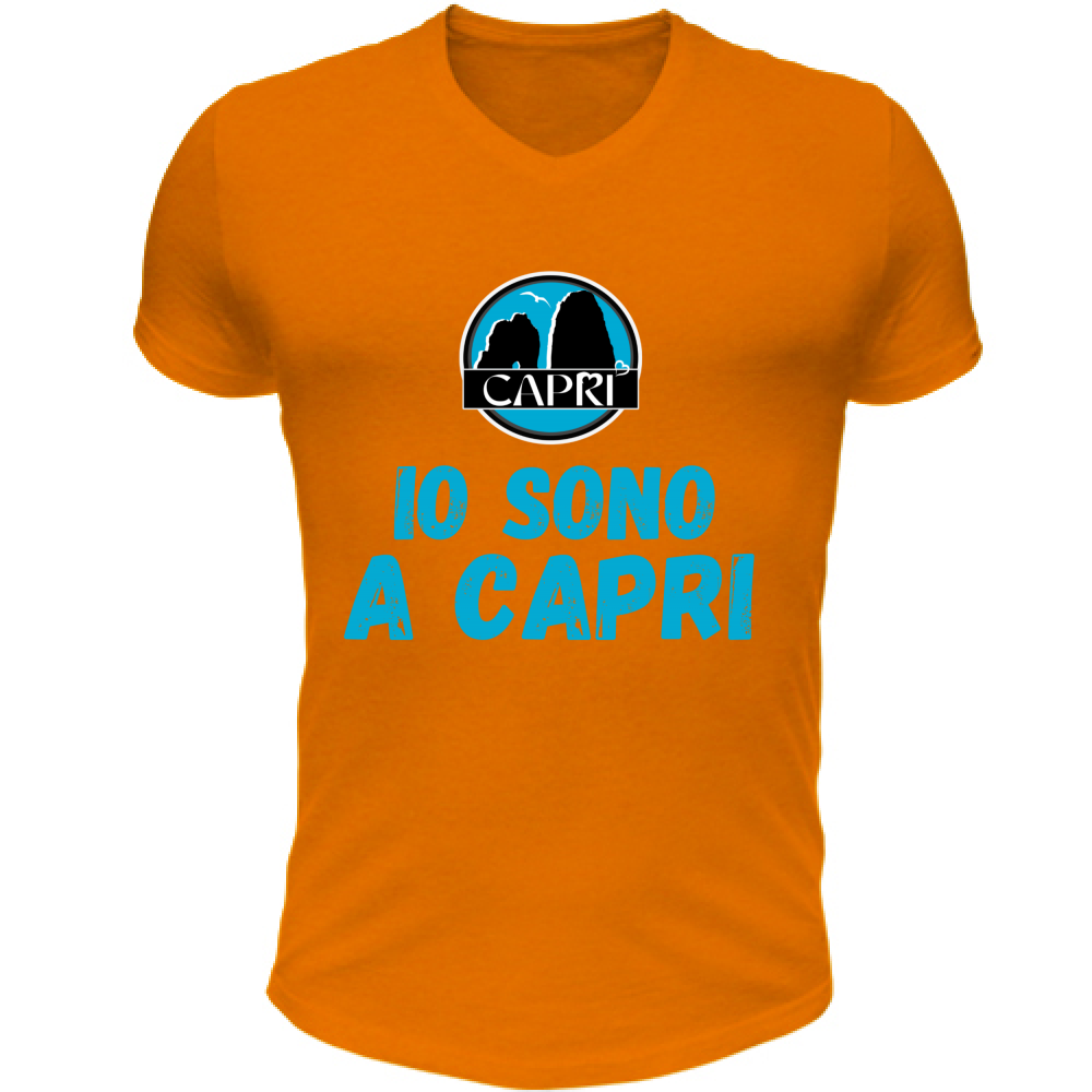 T-Shirt Unisex Scollo V IO SONO A CAPRI SCRITTA AZZURRA
