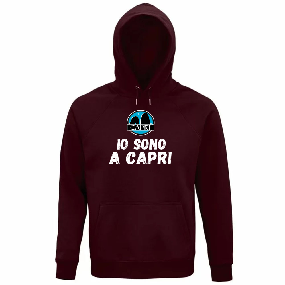 Felpa Organica Unisex Cappuccio IO SONO A CAPRI SCRITTA BIANCA