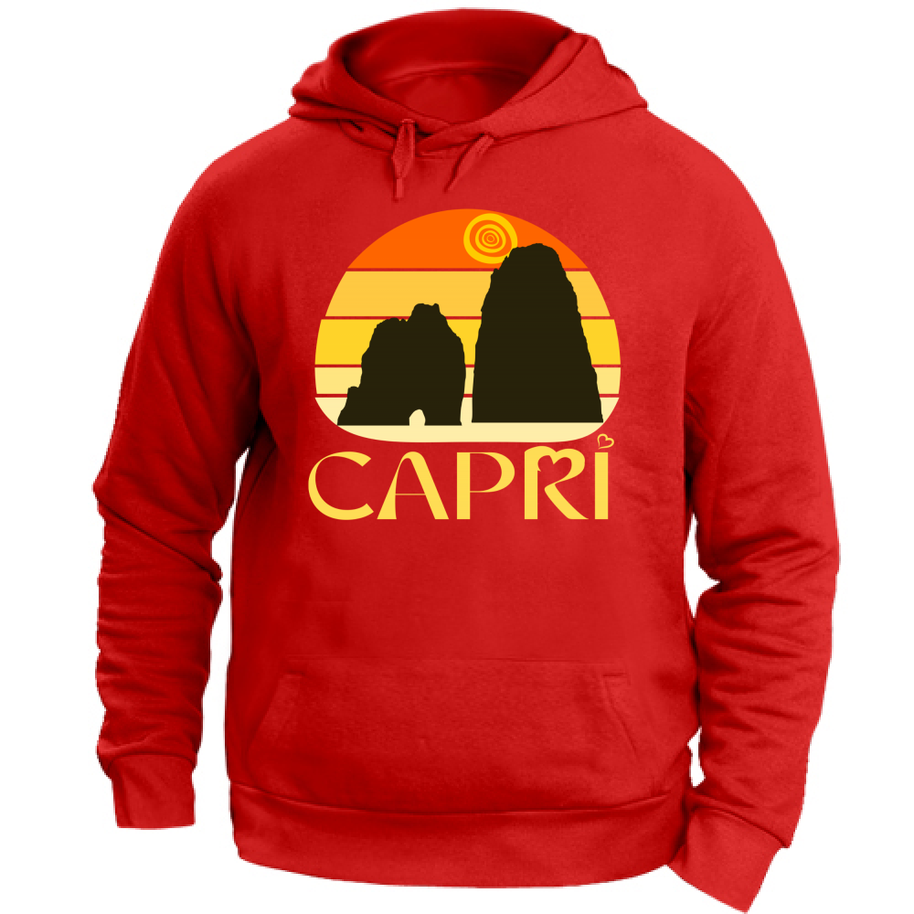 Felpa con Cappuccio Unisex Large CAPRI TRAMONTO VINTAGE SCRITTA GIALLO