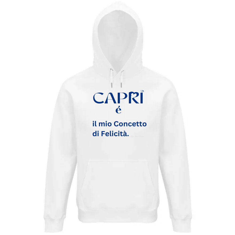 Felpa Organica Unisex Cappuccio Capri é il mio concetto di Felicità scritta Blue