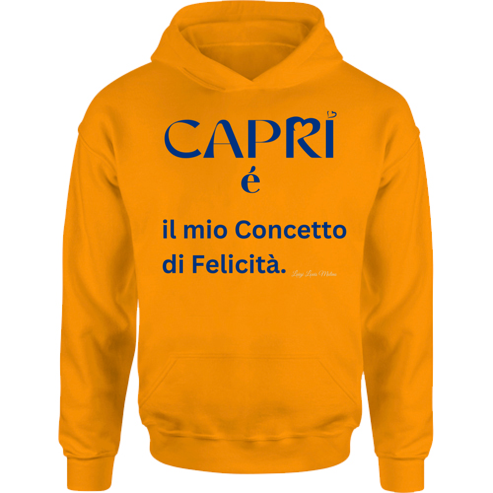 Felpa Bambino con Cappuccio Capri é il mio concetto di Felicità scritta Blue
