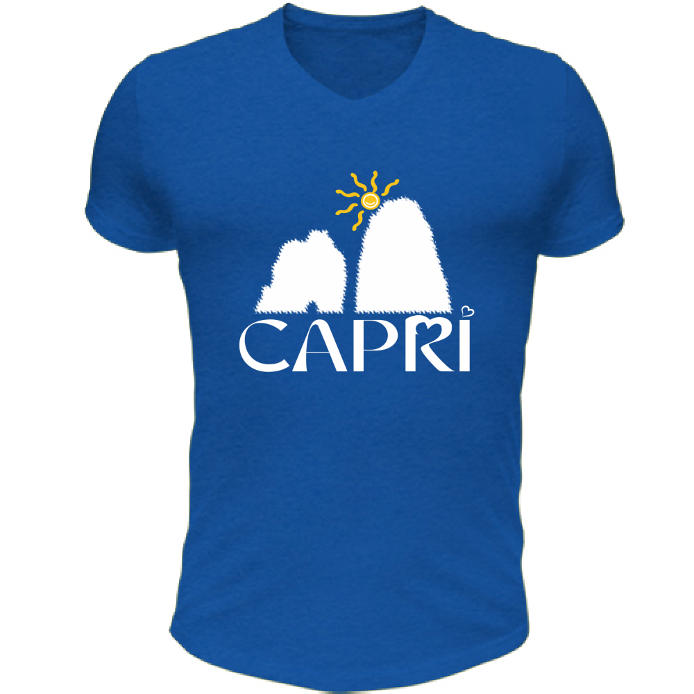 T-Shirt Unisex Scollo V CAPRI HAPPY FARAGLIONI WHITE
