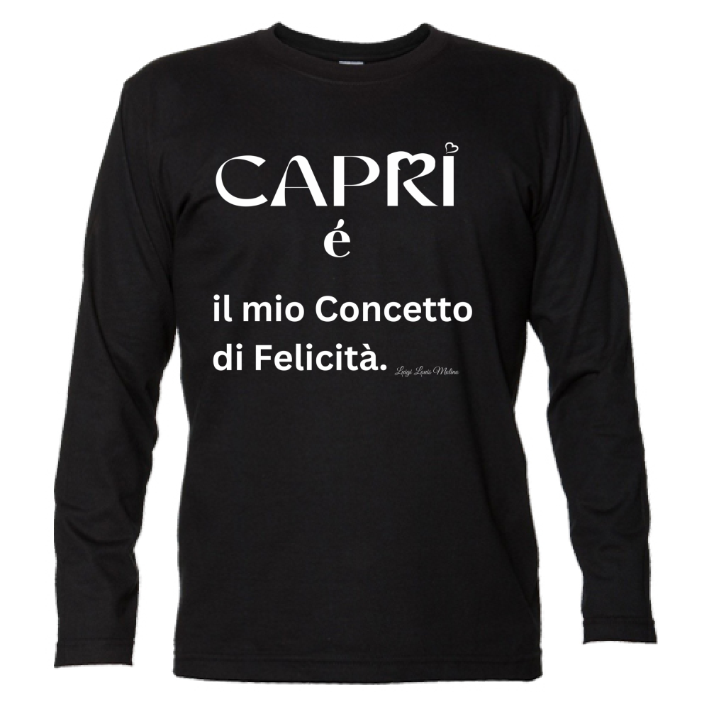 T-Shirt Unisex Manica Lunga Capri é il mio concetto di Felicità scritta Bian