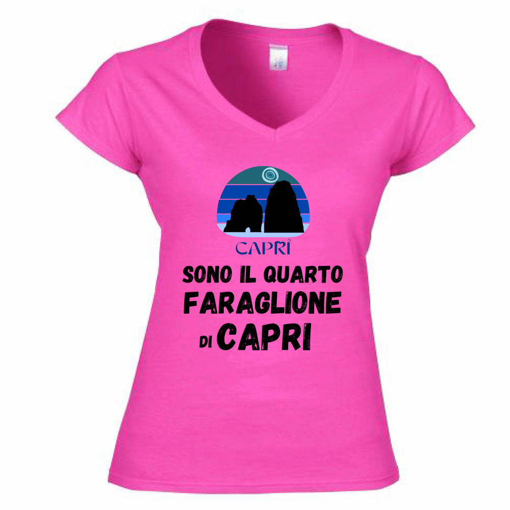 T-Shirt Donna Scollo V SONO IL QUARTO FARAGLIONE DI CAPRI SCRITTA NERA