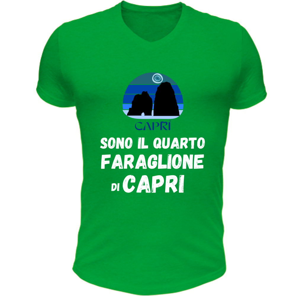 T-Shirt Unisex Scollo V SONO IL QUARTO FARAGLIONE DI CAPRI SCRITTA BIANCA