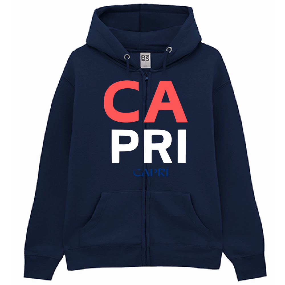 Felpa Premium Cappuccio Zip CAPRI DESIGN SCRITTA ROSSA