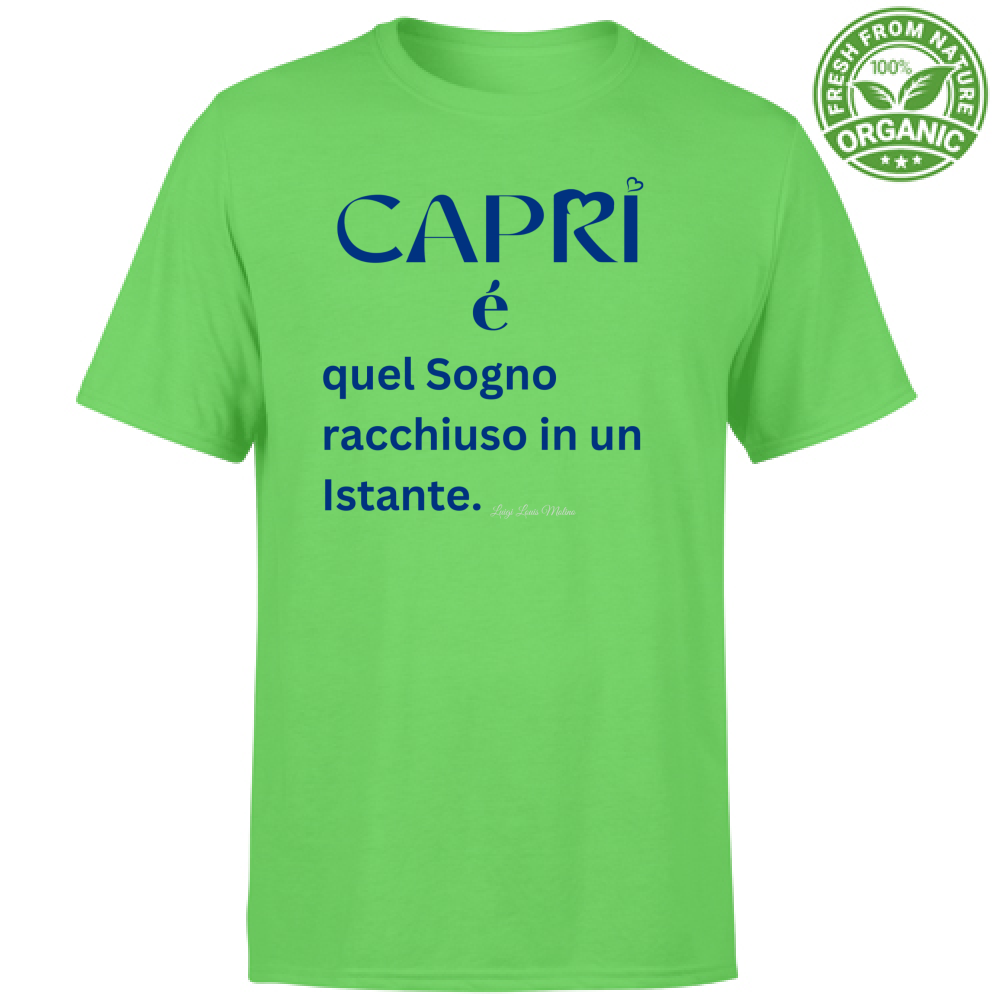 T-Shirt Bambino Organic Capri Sogno racchiuso in un istante scritta Blue