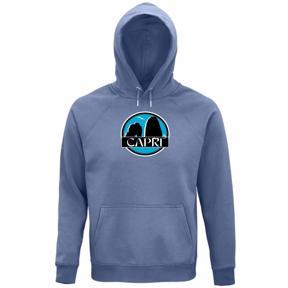 Felpa Organica Unisex Cappuccio CAPRI CERCHIO MAGICO CON  FARAGLIONI