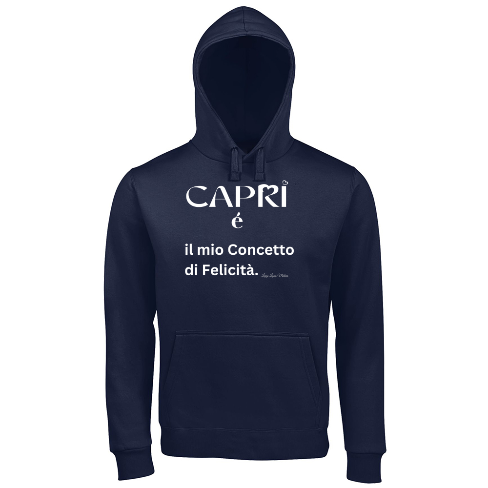 Hoodie Premium Men Capri é il mio concetto di Felicità scritta Bian