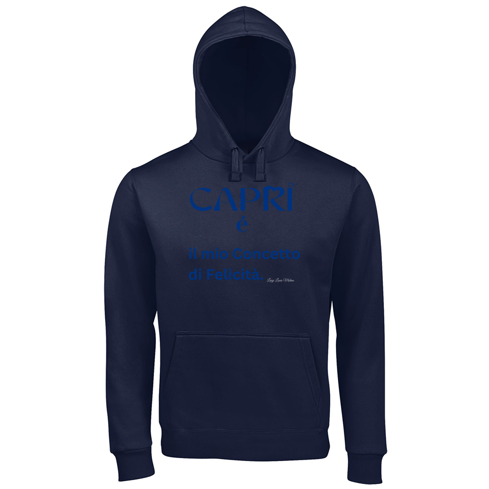 Hoodie Premium Men Capri é il mio concetto di Felicità scritta Blue