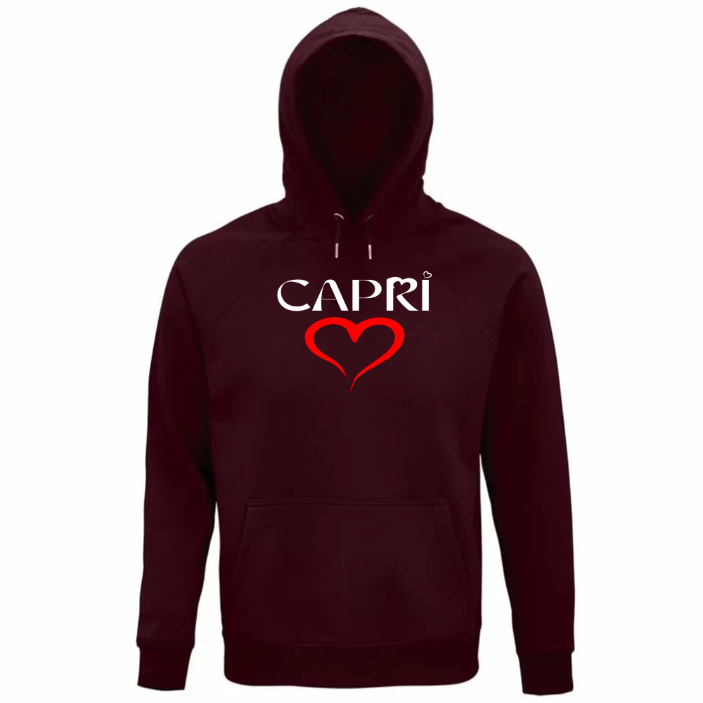 Unisex Organic Hoodie HEART CAPRI RED