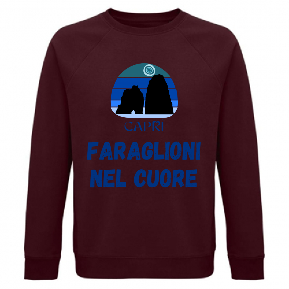 Felpa Unisex Organica FARAGLIONI DI CAPRI NEL CUORE SCRITTA BLUE