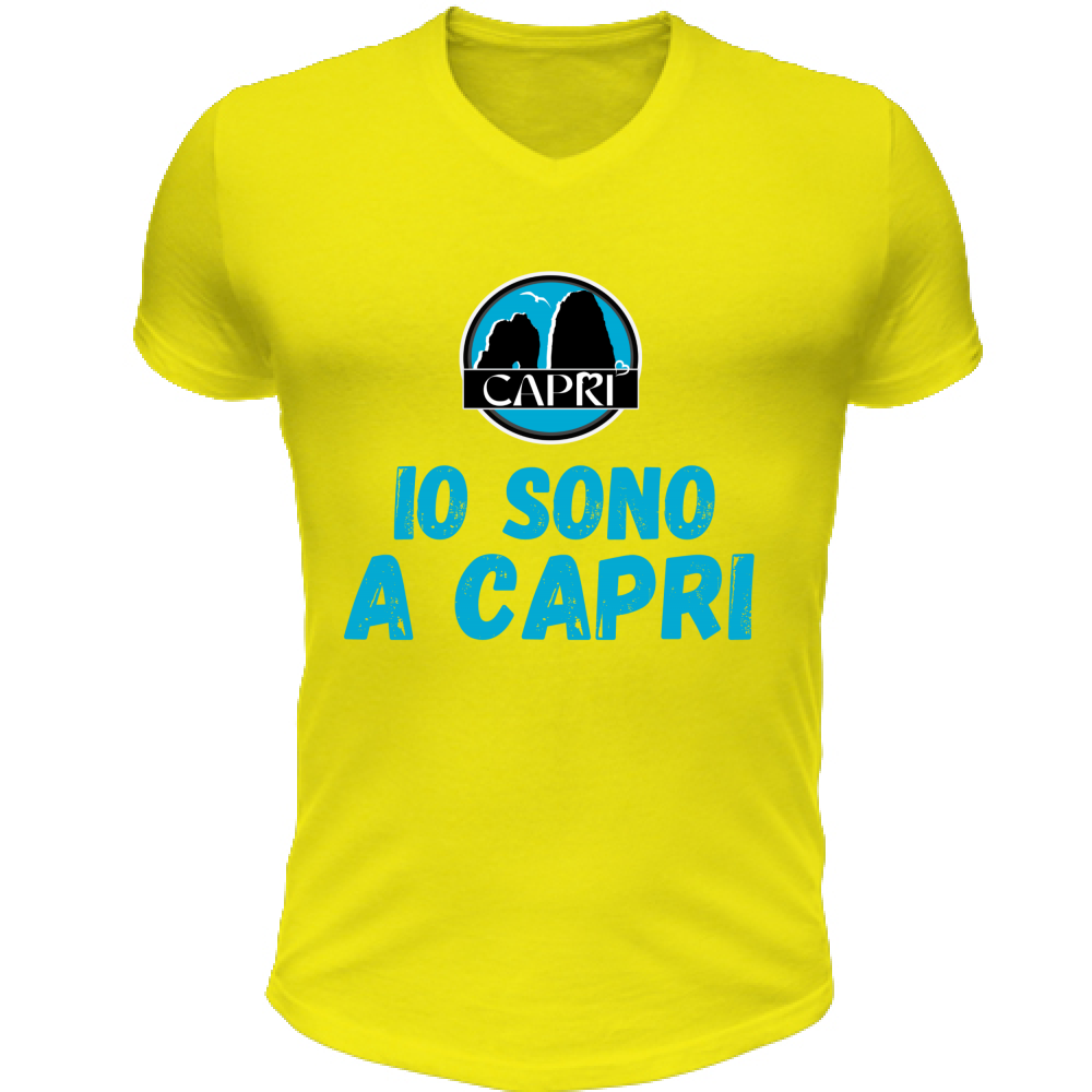 T-Shirt Unisex Scollo V IO SONO A CAPRI SCRITTA AZZURRA