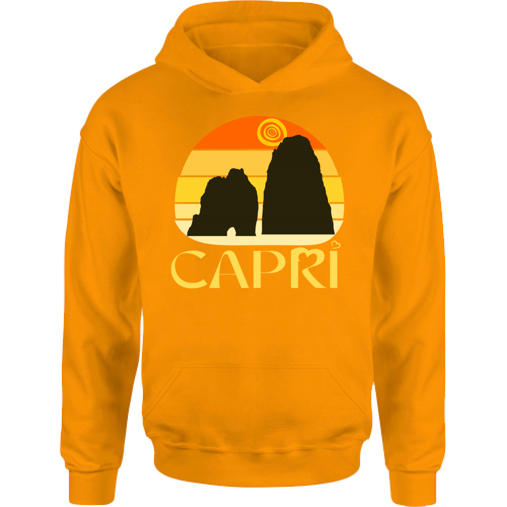 Felpa Bambino con Cappuccio CAPRI TRAMONTO VINTAGE SCRITTA GIALLO