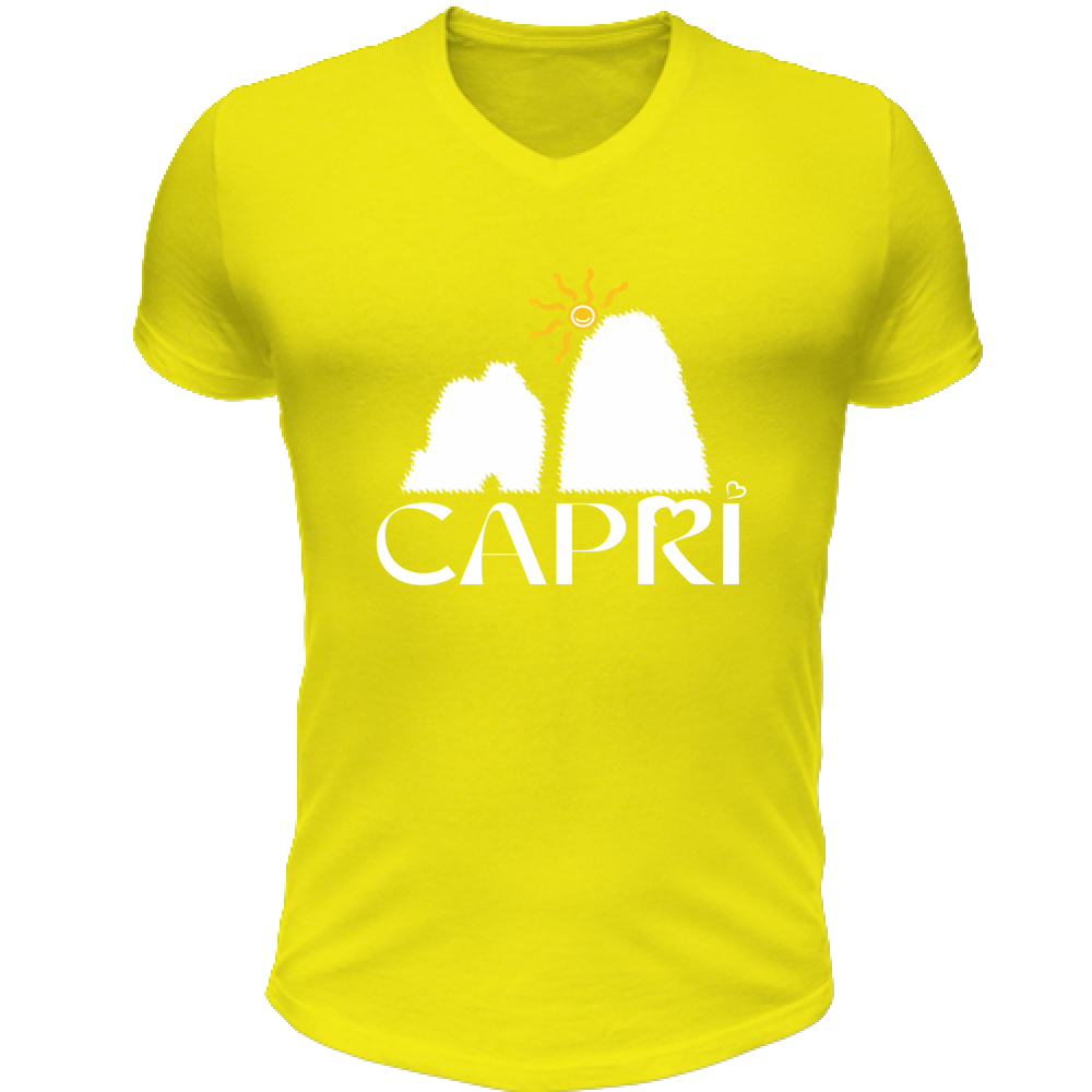T-Shirt Unisex Scollo V CAPRI HAPPY FARAGLIONI WHITE